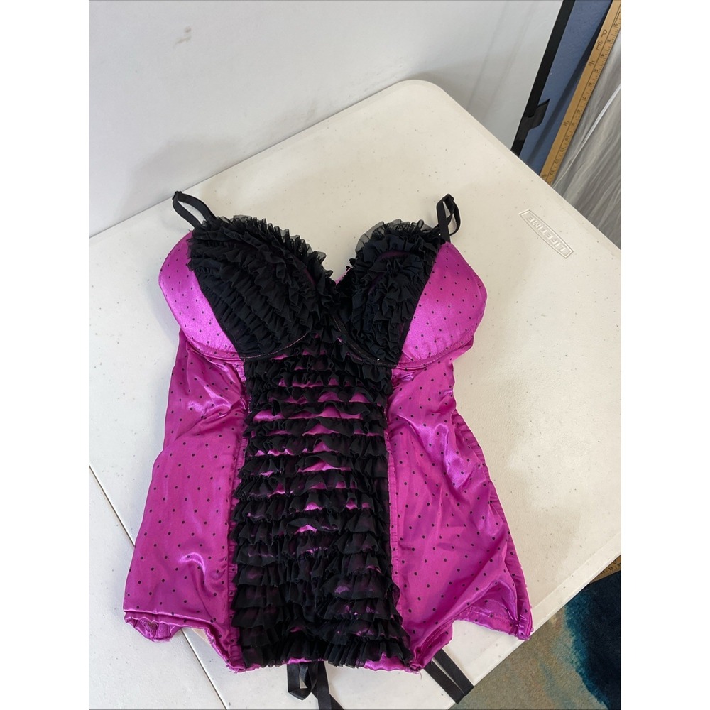 Fredericks of Hollywood Bright Pink Lace Back Corset L Bustier Gothic Y2K Sz 38